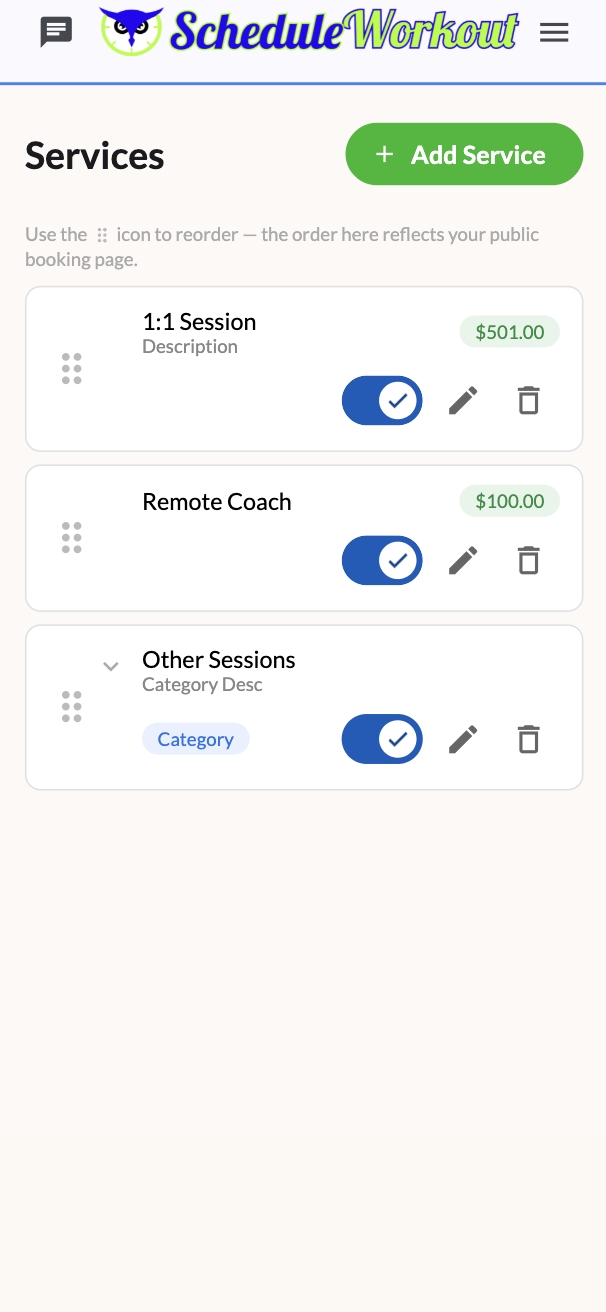 ScheduleWorkout client list